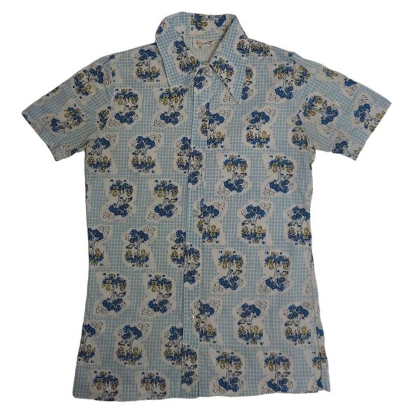 VINTAGE 70s cottagecore plaid dagger disco collar button up whimsical top S - Picture 1 of 8